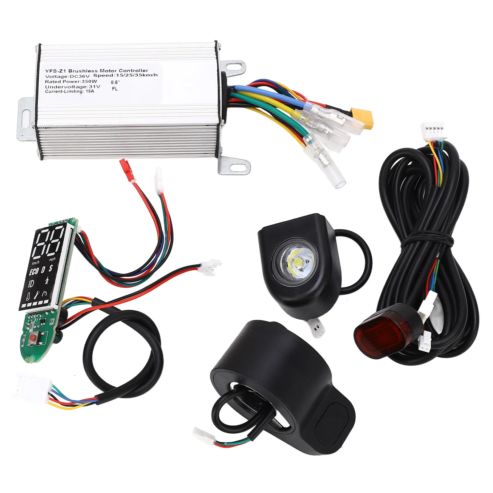 36V Electric Scooter Controller Set Sturdy and Durable Aluminium Alloy Brake Handle and Circuit Board Tail Light Headlight Kit