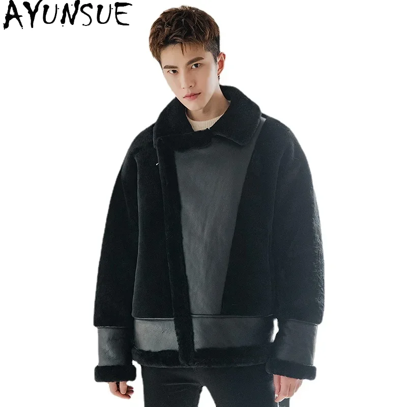 AYUNSUE Natural Leather Jacket Men Winter 2025 Men's Sheepskin Coat Casual 100% Real Wool Jackets Male Jaqueta Masculina Gxy814
