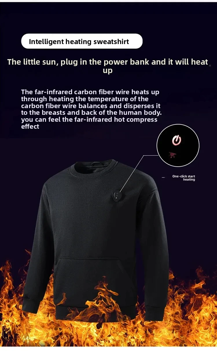 New USB Heated Hoodie, Men's Five-Zone Heated Clothing, Outdoor Warm Sportswear, Autumn and Winter, Cozy Heated Sweater