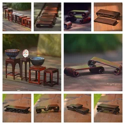 Miniature Solid Wood Furniture Tea Table Flower Stand Retro Chair Imitation Ancient Ink Table Jade Base Scroll Doll House Model