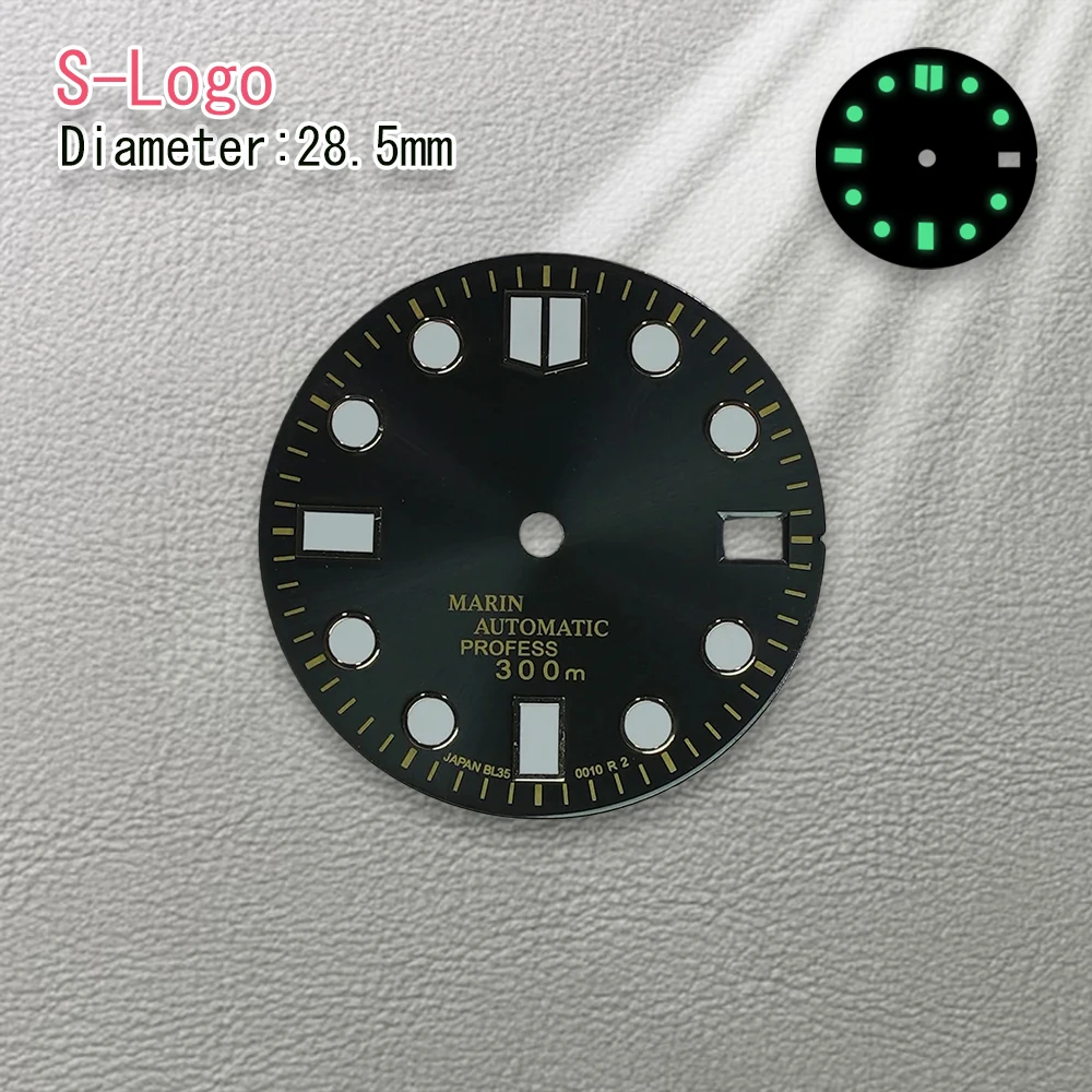 Esfera de buceo Nh35 con logotipo S de alta calidad, 28,5mm, compatible con movimiento NH36, reloj luminoso verde, accesorios de modificación, herramienta de piezas de reparación