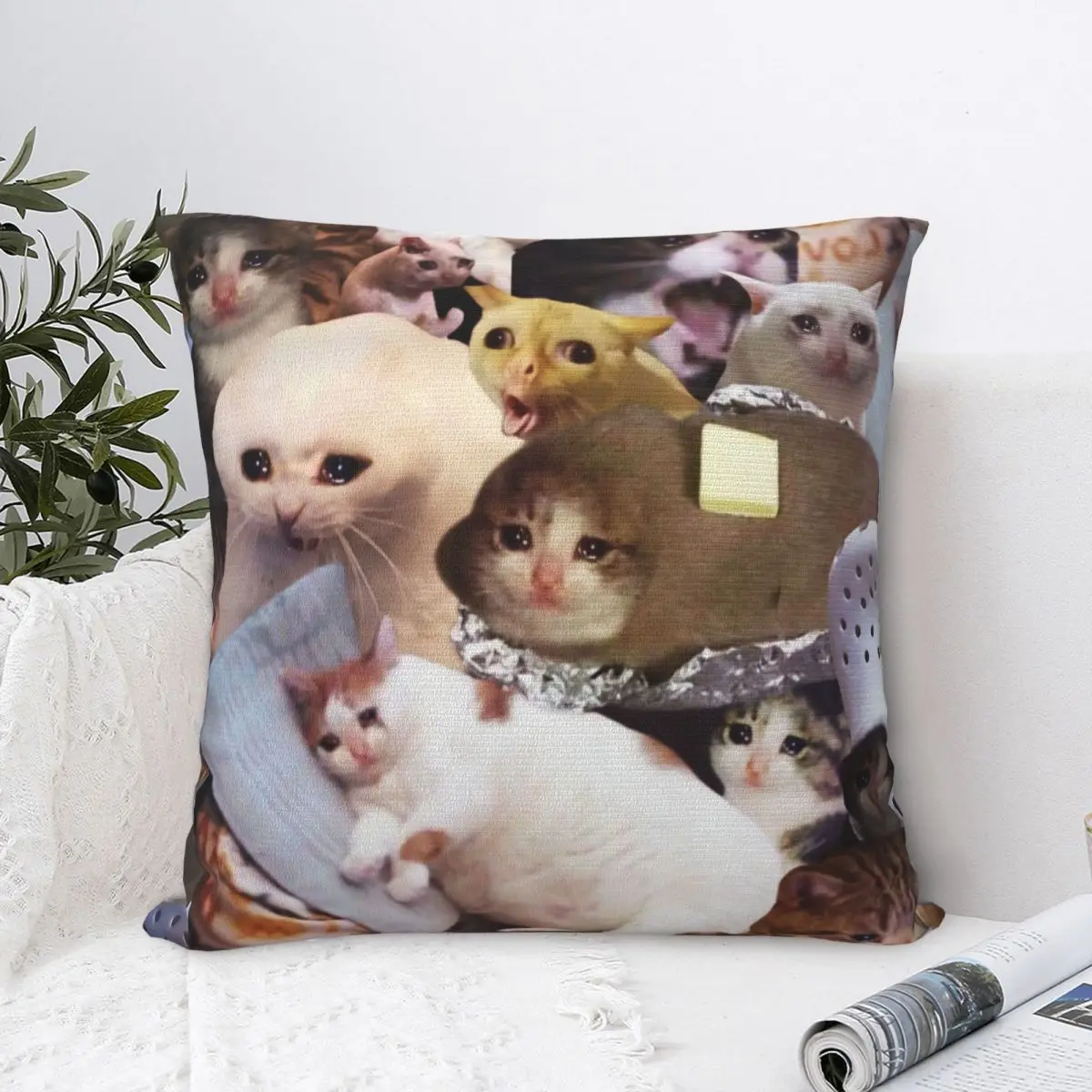 Crying Cat Memes Pillowcase Polyester Cushion Comfort Throw Pillow Sofa Decorative Cushions Used for Home Bedroom Living Room