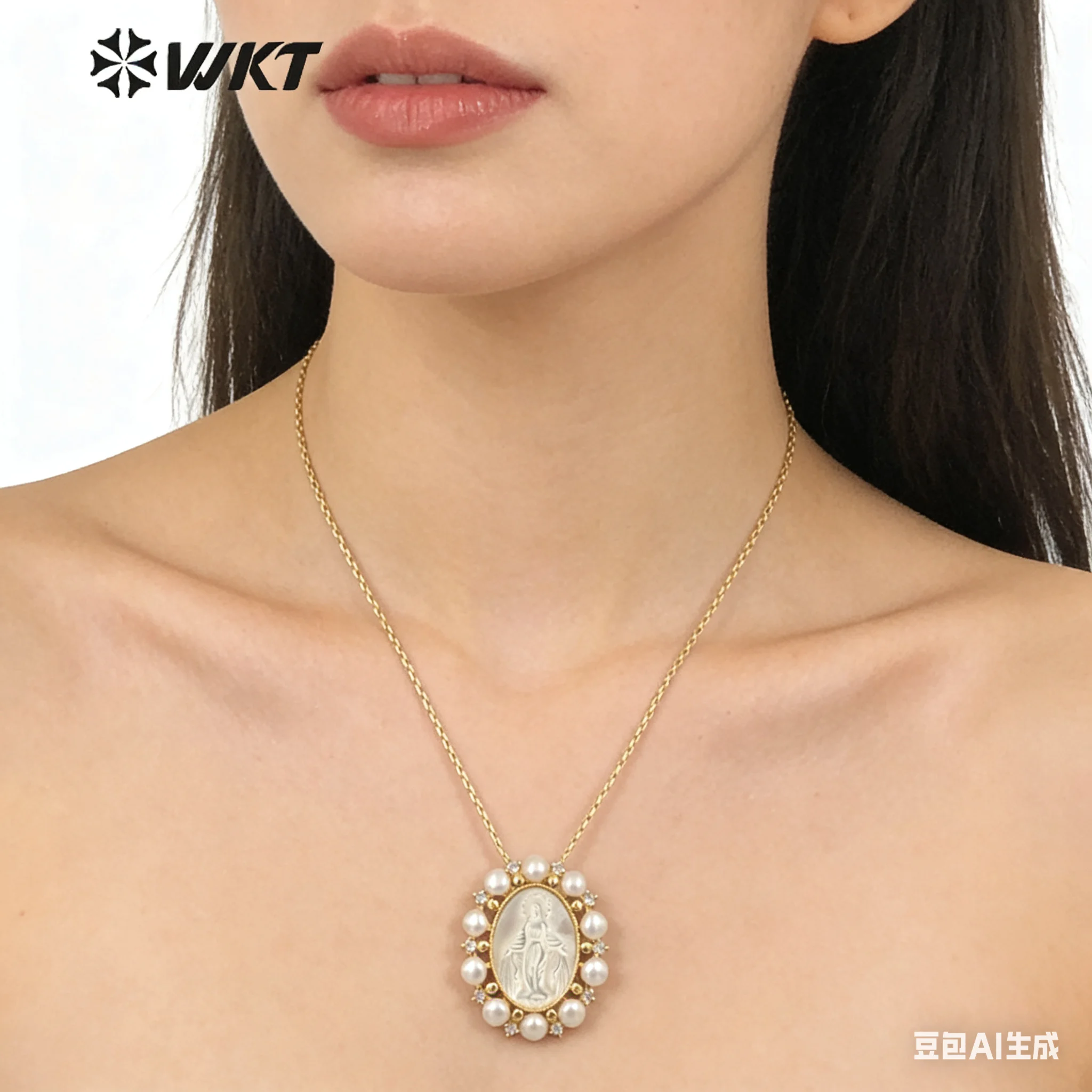 WT-JN164 WKT Gorgeous Natural Freshwater Pearl With Shell Necklace Virgin Mary Pendant In Christian Baroque Style Wholesale