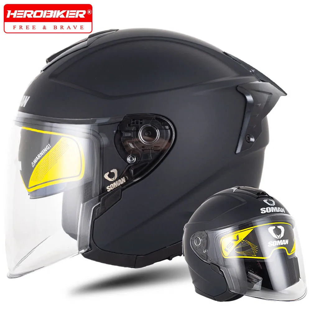 

Motorcycle Helmet Open Face Half Helmets Moto Double Lens Helmet Four Seasons Riding Helmets Cascos Para Moto ABS Material