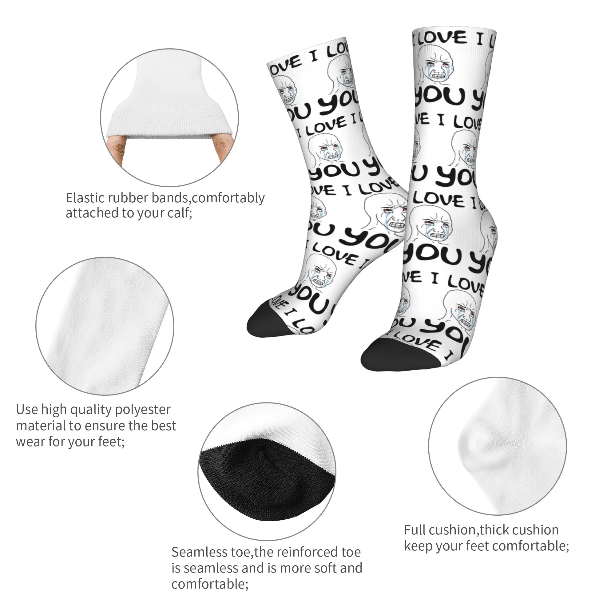 Winter Warm Hip-hop Men's Women's Crying Wojak simp I love you meme  Socks  Non-slip Skateboard Socks,