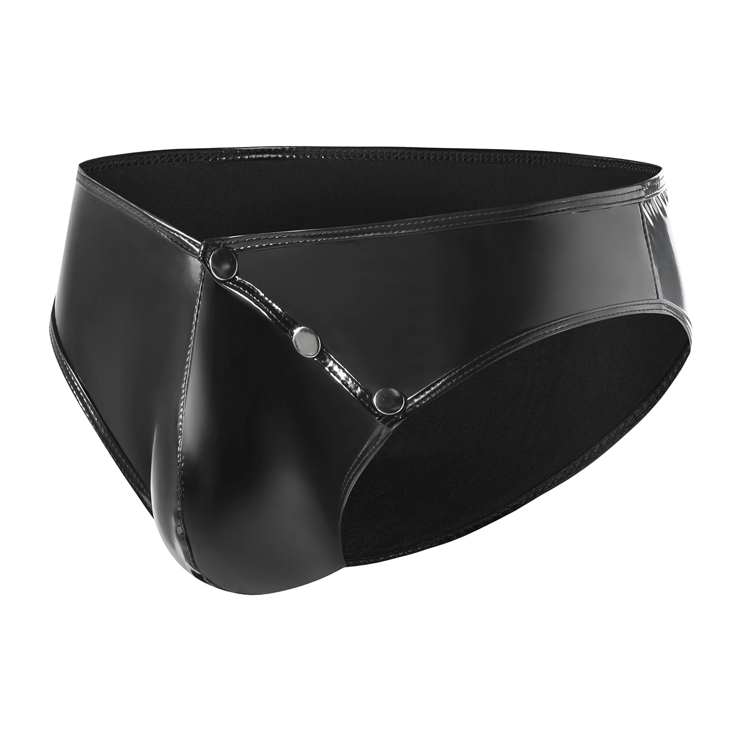 Men Shiny Leather Lingerie Brief Crotchless Low Waist Latex Underpants Detachable Buckle Pouch Sexy Bottom Open Crotch Underwear