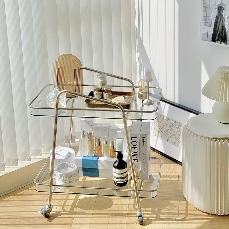Internet celebrity stainless steel trolley, modern multi-functional movable double-decker dining car