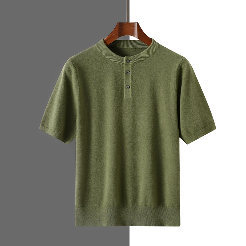 2025 new classic casual men's wool pullover sweater round neck short sleeved knitted sweater high-quality soft top