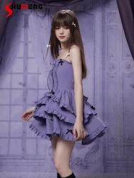 Y2K Sexy HotSweet Style Sleeveless Off-Shoulder Ruffled Lace-up Bow High Waist Slim Fit A-line Tube Strapless Dress Women Summer