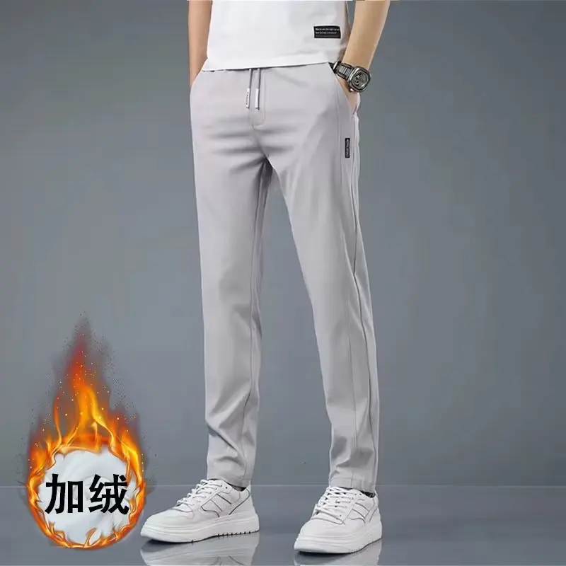 

Winter Fluffy Warm Fashion Pant Ankle-Length Men's Casual Trousers Overalls 2025 New Autumn Stripe Loose Outdoors Youth MOOWNUC