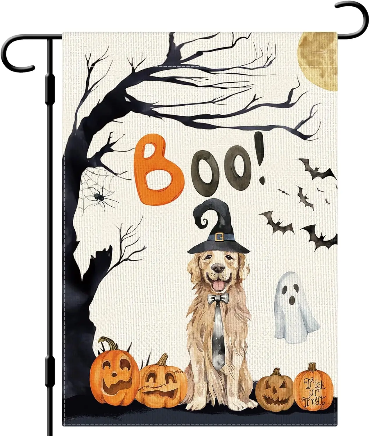 DLZDN Halloween Boo Dog Garden Flag Pumpkin Golden Retriever Spooky Ghost Flag 12×18 Inch Double Sided Vertical Burlap Farmhouse