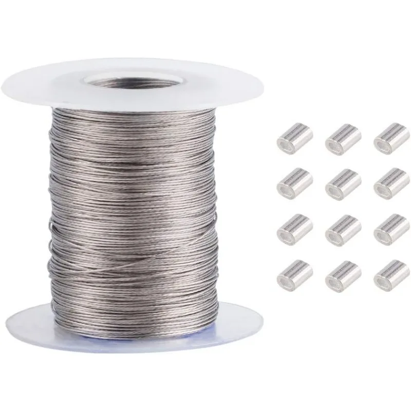 328 Feet 0.5mm Heavy Duty Picture Hanging Wire, 304 Stainless Steel Photo Frame Hanging Wire with 30 pcs Aluminum Crimping