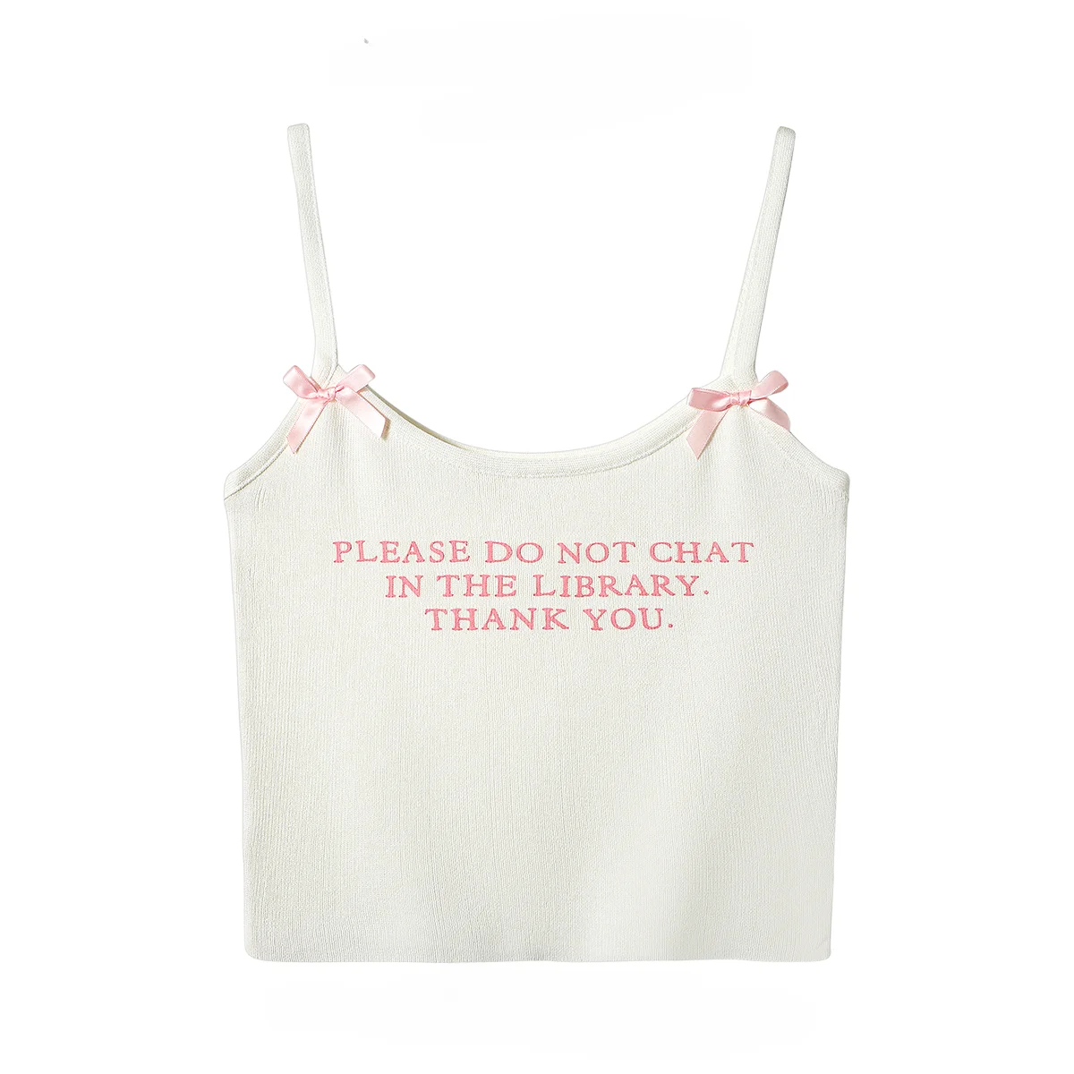 Sweet Hot Girl Pure Desire Style Letter Printed Bow Knitted Camisole Women's Summer One-shoulder Sleeveless Slim Short Sling Top