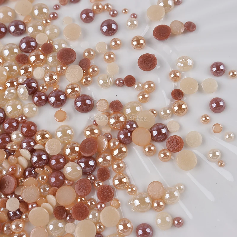 Maillard Color Style Half Round Pearls 2-6MM Mix Size Ceramic Rhinestones 1000pcs/lot for DIY Nails Art Garment