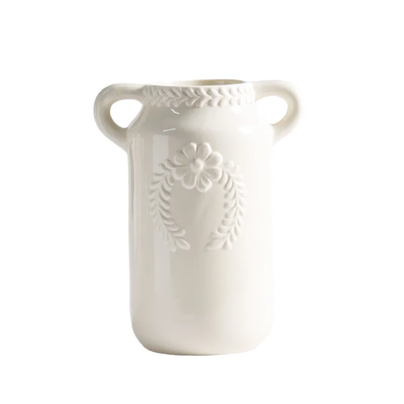 

American Mediterranean Vintage Vase ins Premium Ceramic Ornament Vase White Idyllic French Flowers