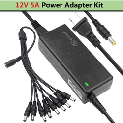 60W 12V 5A Power Adapter AC to DC Switching Power Supply with 8-Way Power Splitter Cable for CCTV Camera DVR RGB LED Strip Light