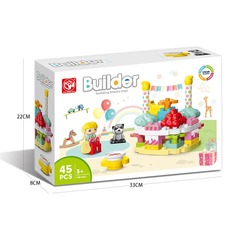 45 قطعة/المجموعة الإبداعية كعكة عيد ميلاد سعيد سلسلة كبيرة الجسيمات اللبنات التعليم المبكر لغز لعب للأطفال هدية الكريسماس