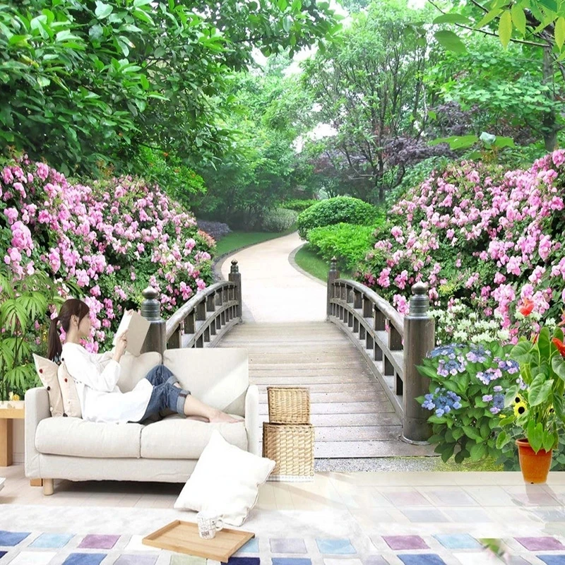 Customized Photo 3D Mural Landscape Pastoral Wood Bridge Park Wallpaper tree Living room TV background wall bedroom restaurant