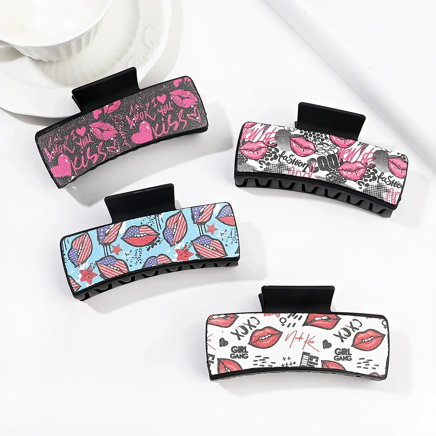 10.5cm Retro Printed Square Hairpin for Women Personalized Simple Back of Head Hair Grabber Holiday Party Hair Accessory Gift