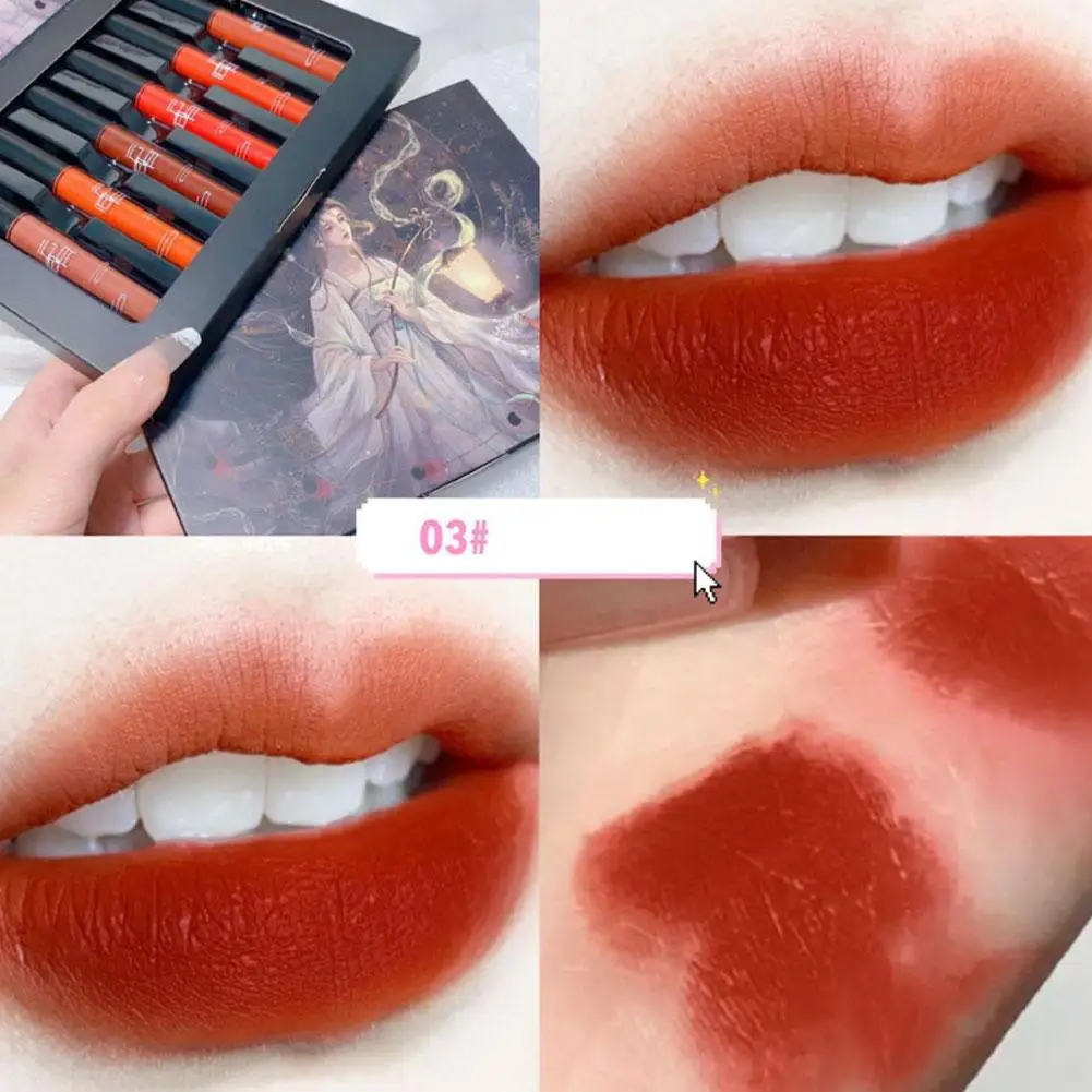 6 ชิ้น/กล่อง Foggy Matt Tint Lip Balm ครีมสี Velvet Matte ลิปสติกชุดแต่งหน้า Nude Lip Stick Make Up เครื่องสําอาง