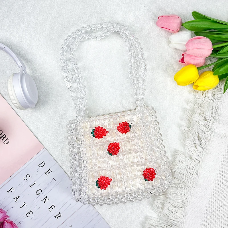 Spot flower fruit transparent bead bag sweet handmade imitation crystal bead bag casual single room handbag cross-border