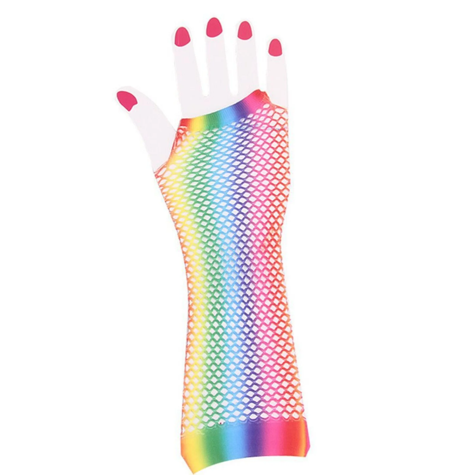 Rainbow Fishnet Long Fingerless Gloves For Bride Wedding Party Prom Sexy Punk Style Fashion Accessories For Costume & Daily Wear