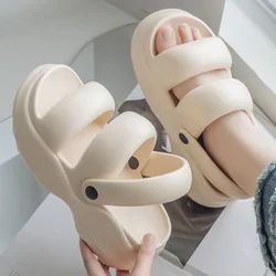 EVA Sponge Cake Heel Thick Sole Summer Sandals for Women Wearing Soft Sole Anti Slip Beach Shoes Simple Solid Color Slippers