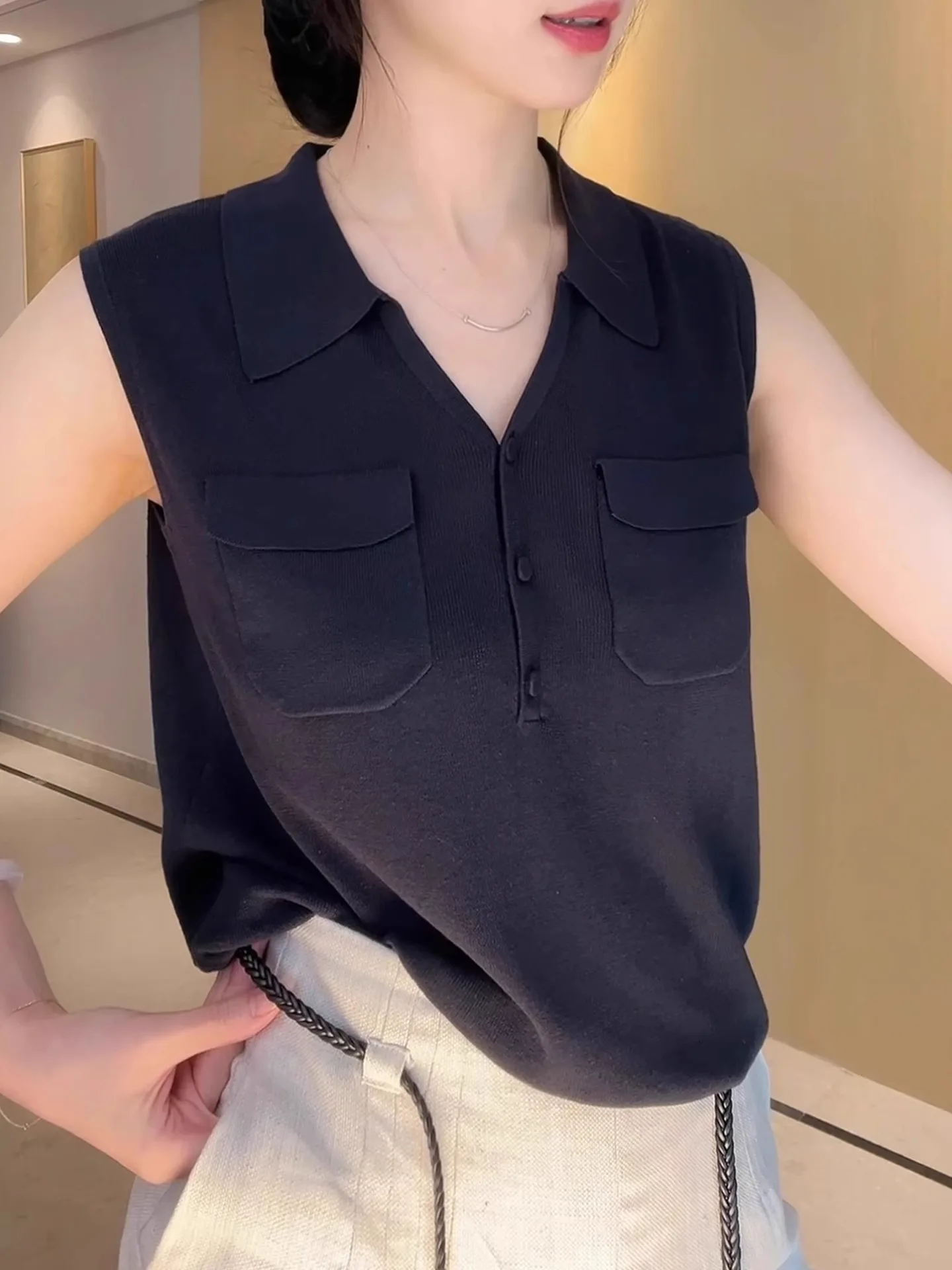 

Loose Faionable Color Ne Svel Vest Casual Sle oulder T-irt Korean Version Silk Material Women's Top