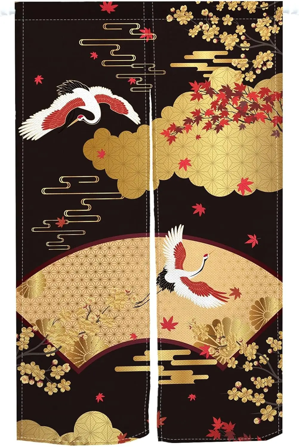 Japanese Style Doorway Curtain Noren Japanese Cranes and Flower Tree Printed Window Treatment Tapestry for Wall Hanging Bistro