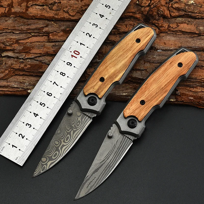 Folding Knife Damascus Pattern Camping Self Defense Mountaineering Portable Multi Purpose Folding Knife  Klappmesser Buterffly