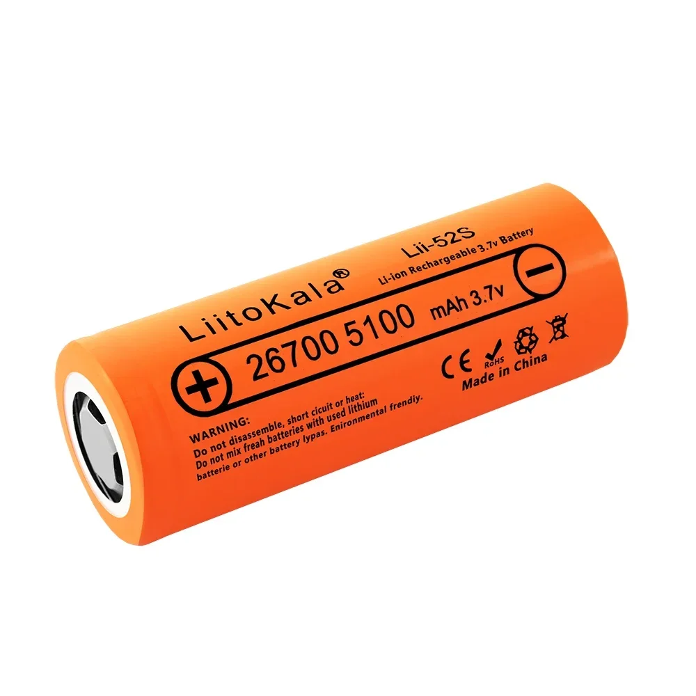 1-18PCS LiitoKala Lii-52S 3.7V 26700 5100mAh Li-ion Rechargeable Battery For LED Flashlight Torch Li-ion Battery Battery pack