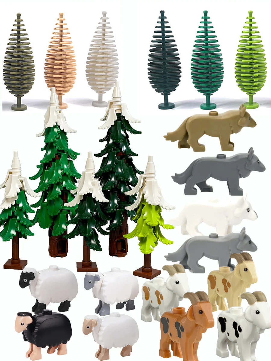 Bauernhof-Tierspielzeug-Set - 5-teilig mit Ziegen-, Schaf- und Wolf-Figuren aus Kiefernholz