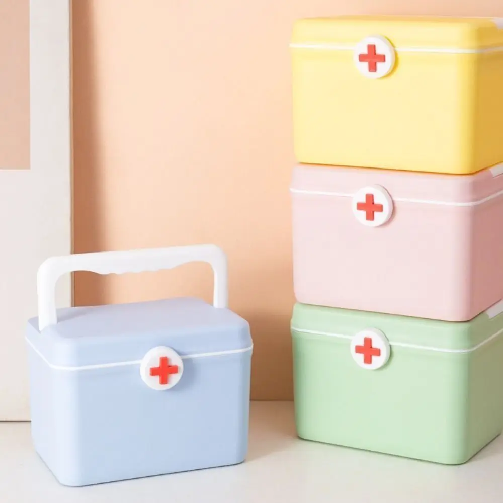 Double Layer Medicine Storage Box Large Capacity Portable Emergency Box Buckle Design with Handle Medicine Chest