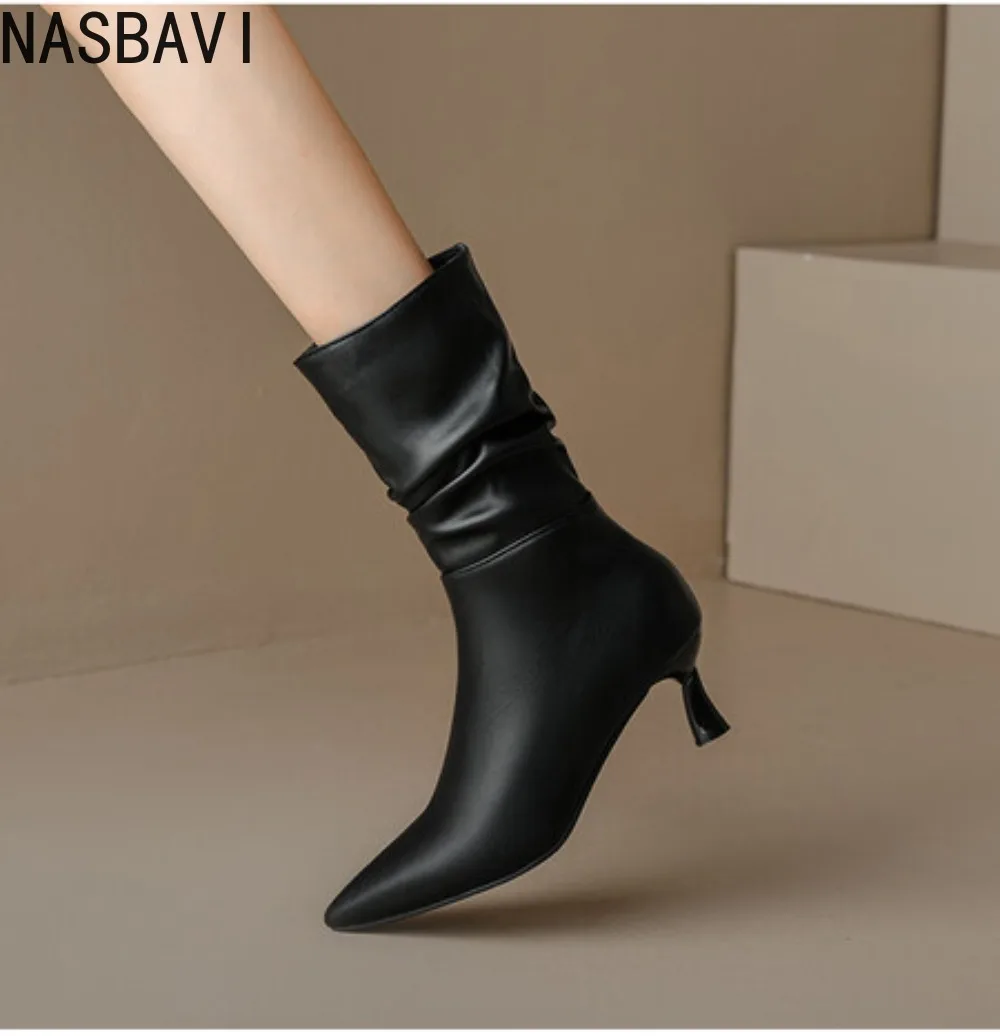 2026 Autumn Design Women Mid Calf Boots Pointed Toe Thin Heels 5cm Pull on Big Sizes 46 47 48 Sexy Date Party Bota
