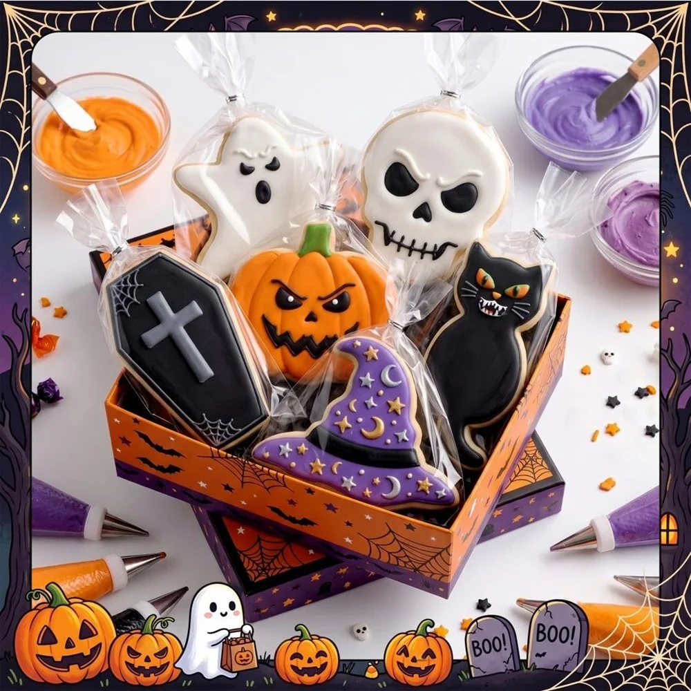Halloween Cookie Cutters Set,Stainless Steel Metal Cookie Cutter Shapes Skull & Spider Web Molds for Holiday Baking, Fondant & K - view 5