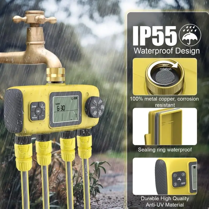 

Programmable 4 Zone Sprinkler Timer Durable ABS Construction IPX5 Waterproof Watering System For Lawn And Garden KXRE