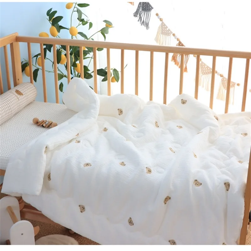 المطرزة نجمة وشجرة مبطن الشاش القطن الطفل لحاف الوليد المعزي الحراري الرضع سرير بطانية مع حشو رقيق لحاف