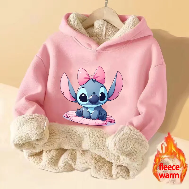 Stitch Disney Boy Girl Pullover Hoodies Winter Thick Warm Street Clothing Hoodie Print Fitted Sweatshirt Long Sleeves Tops Gift