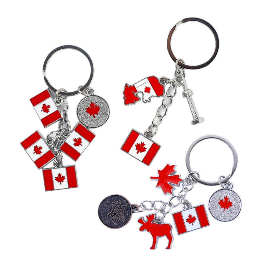 Wholesale Keychain Canadian Flag Map Pendant Keyring Cn Tower Landmark Decor Bag Charm Keychain For Travel Souvenirs Key Chain