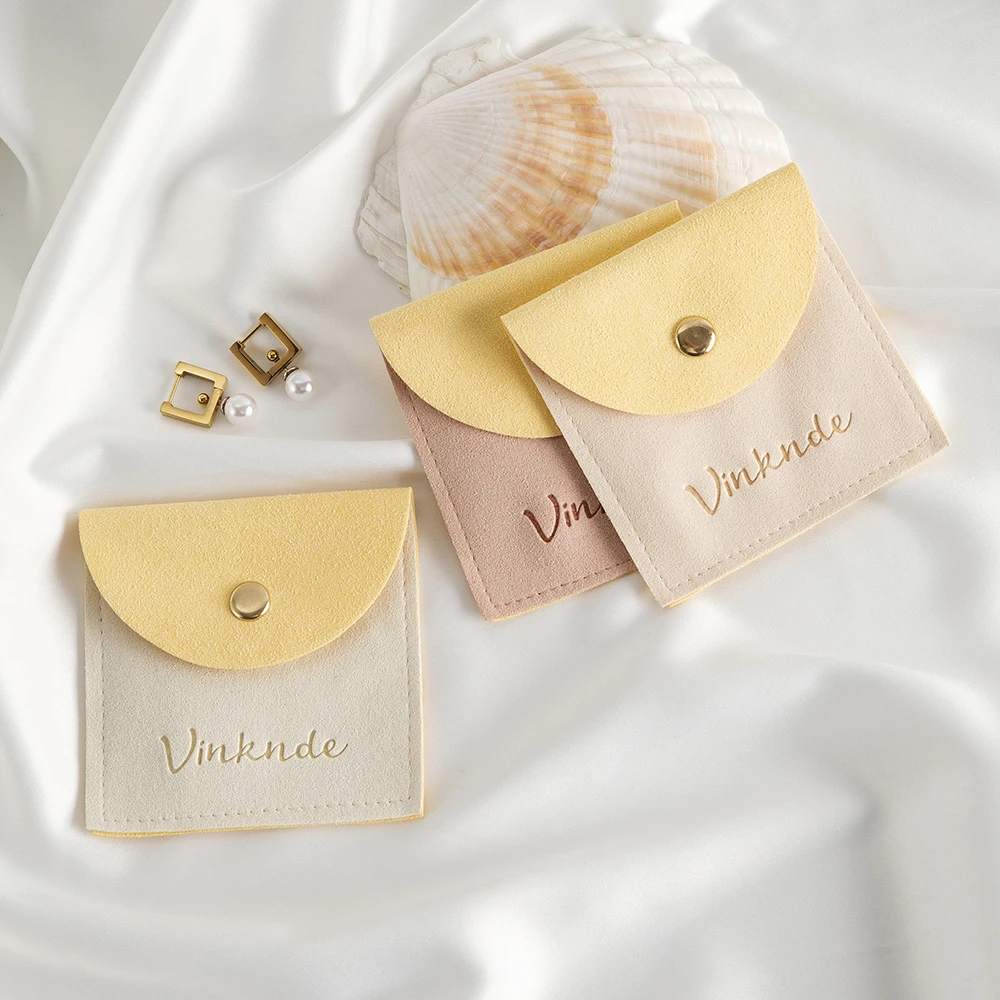 Custom Logo 8x8cm Jewelry Snap Bag Ring Earring Bracelet Microfiber Button Pouch Wedding Favors Christmas Gift Packaging Storage