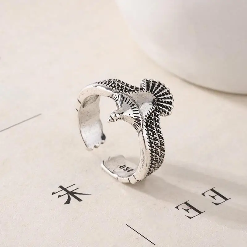 Fashion Stainless Steel 1 Pcs Retro Eagle Wings Open Ring Men Ring for Male Party Wedding Engagement Cool Unique Vintage Jewelry