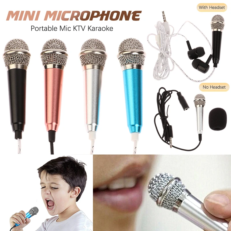 Mini Microphone 3.5mm Portable Karaoke Mic All-in-one Earphone Stereo Wired Headphone In-Ear Headset Singing Artifact