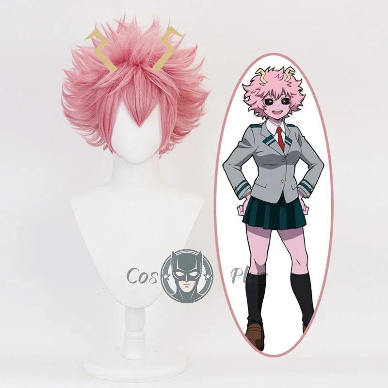 Pelucas de Cosplay de Anime Ashido Mina con tocado, peluca de Cosplay de My Hero Academia, pelo sintético resistente al calor para fiesta + gorro de peluca gratis
