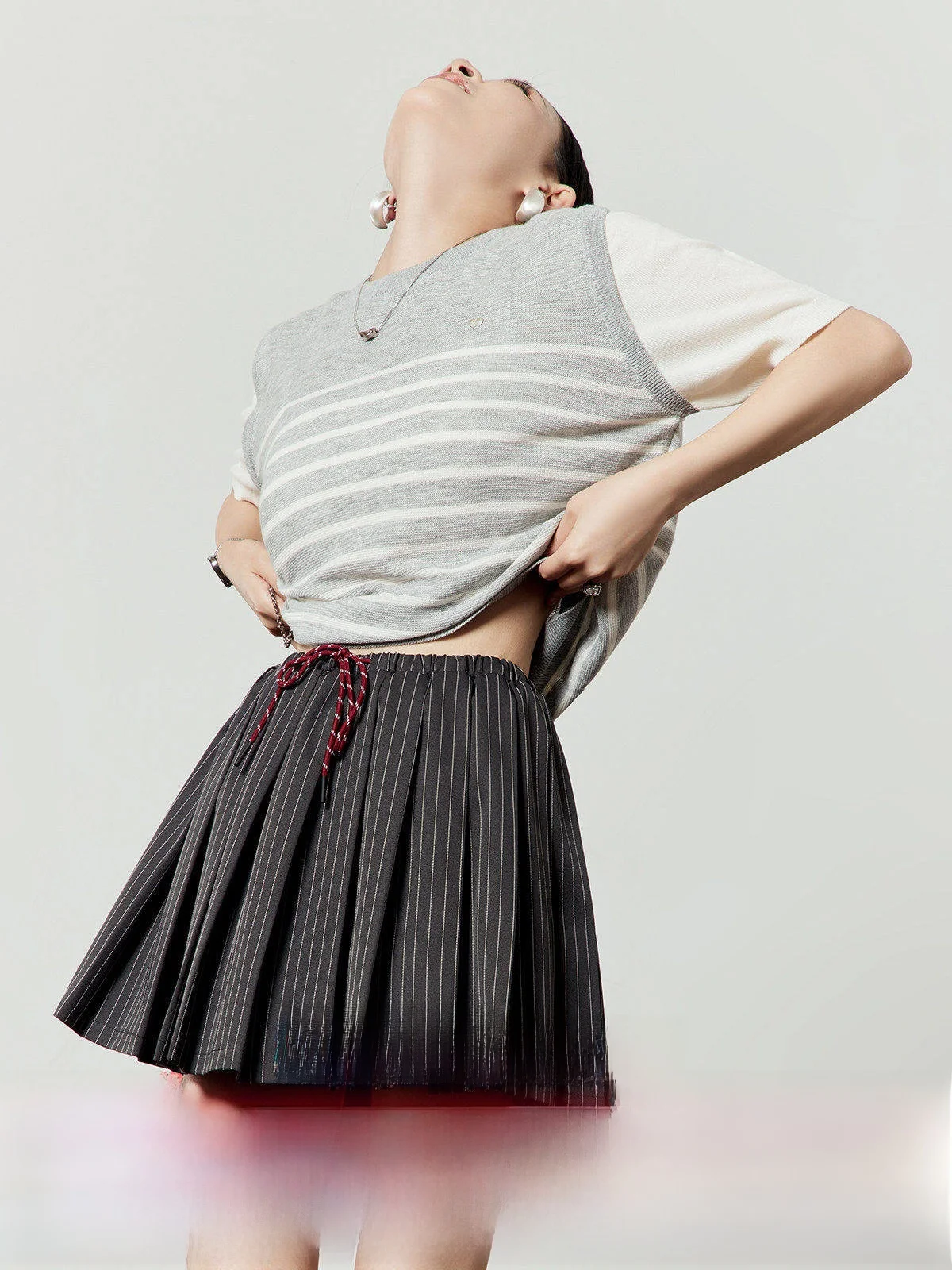 

ay Knitted Women's Summer 2025 Casual Stripe Patchwork Fake Two-Piece ort Sve T-irt Comfortable Breathable Commute S...