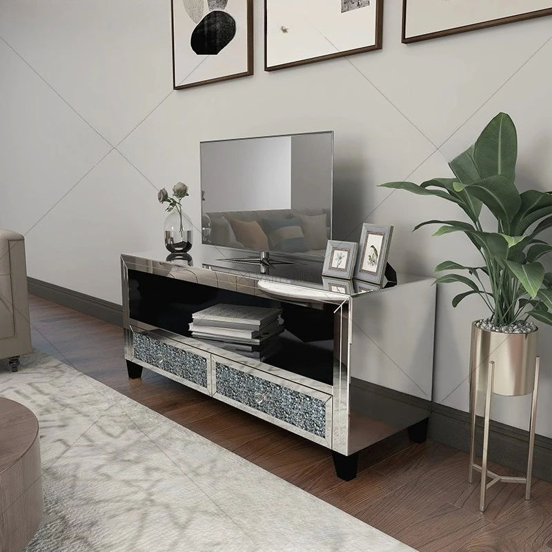 

Glass TV cabinet Mirror furniture Broken diamond decorative surface Living room audio-visual cabinet