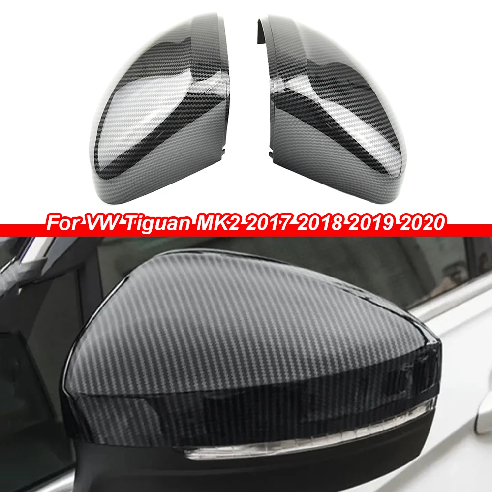 2pcs Black Side Wing Mirror Caps Cover for VW Tiguan Allspace L MK2 2017 2018 Replacement 2019 2020 (Carbon Look)