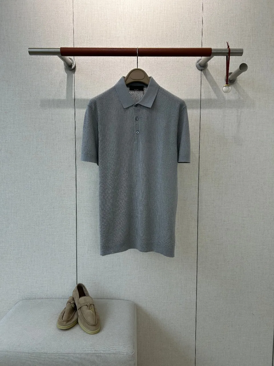 Mens Old Money Style 2026 New Hollow Out Knit High Count Yarn Textured Solid Color Casual Versatile Polo Shirt