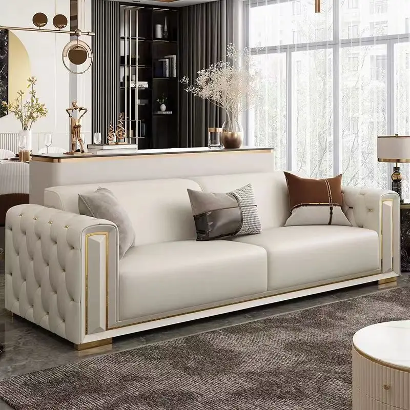 Italian light luxury leather sofa combination of high-end luxury modern simple living room in-line sofa