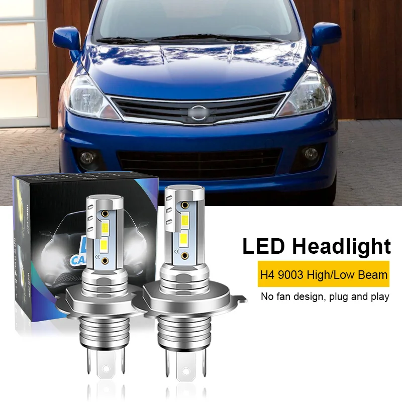 2PCS For NISSAN Versa 2007-2019 H4 9003 LED Headlight Bulbs CSP Fanless High & Low Beam  H4 LED Headlamp 12000lm 6000K