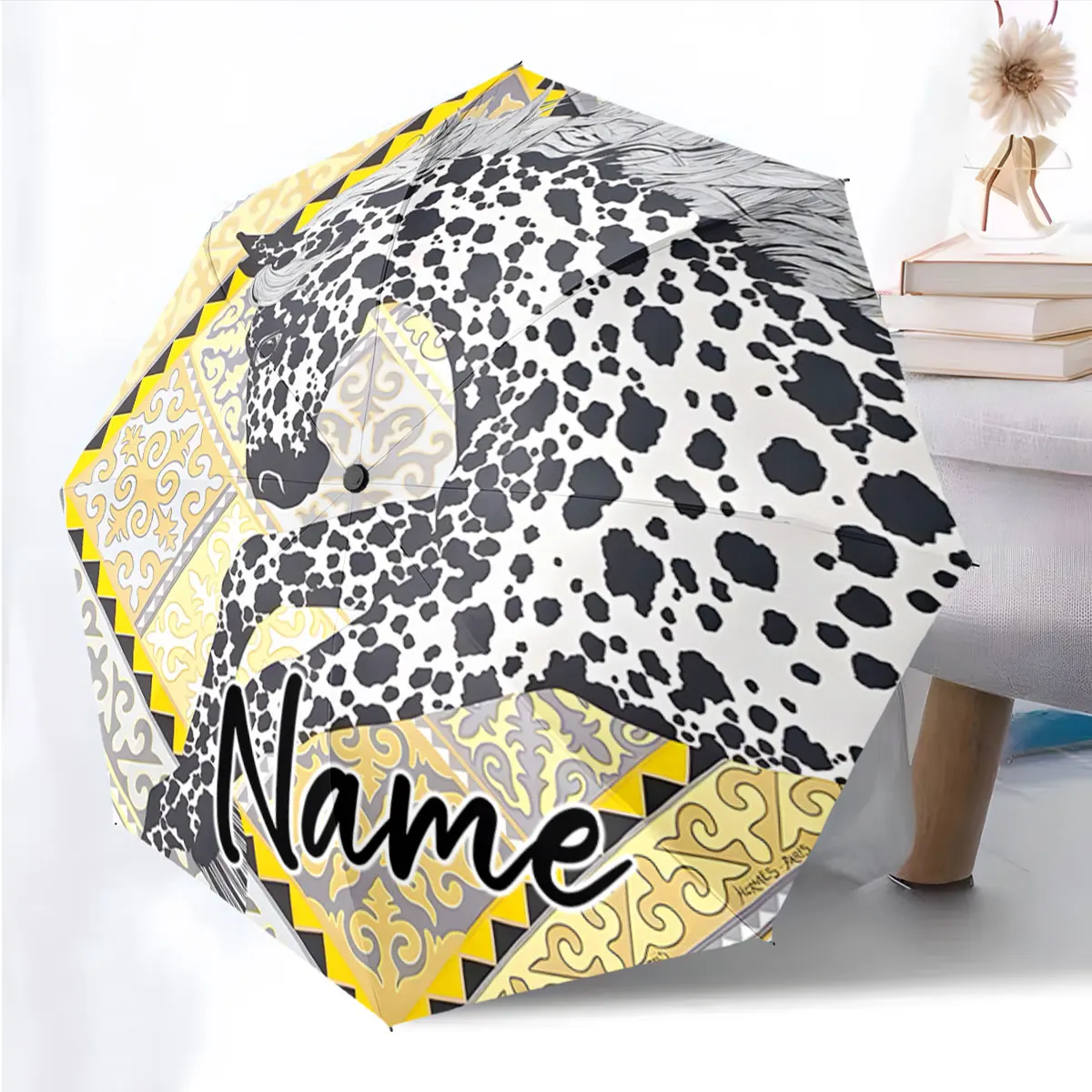 Custom Name Stylish Umbrella with Unique Patterns and Animal Design 8 Iron Ribs Folding Umbrella, Auto-Open Fashion Sunshade